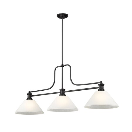 Z-Lite Melange Billiard, 3-Light, 14 In.W x 52 In.L x 21 In.H, Matte Black/White Linen 725-3MB-AWL13